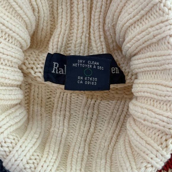 RARE 90s Vintage Ralph Lauren Cream Flag Turtleneck Sweater size M - Blue Tag - Picture 11 of 13